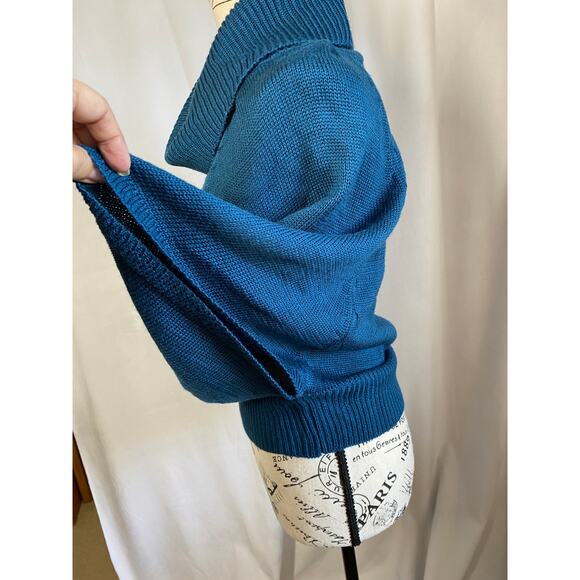 Dolman Sleeve Teal Blue Acrylic Cowl Neck Sweater Small - Picture 4 of 7
